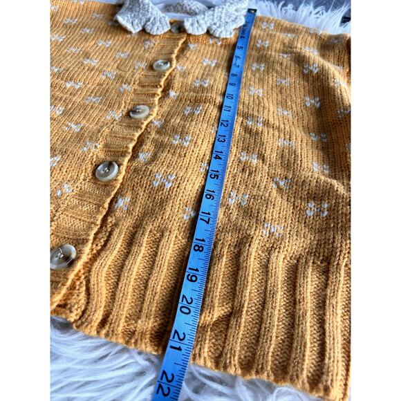 &Merci Womens Doll Collar Knit Button-Up Cardigan Sweater Yellow Cream SZ Medium - Picture 12 of 13